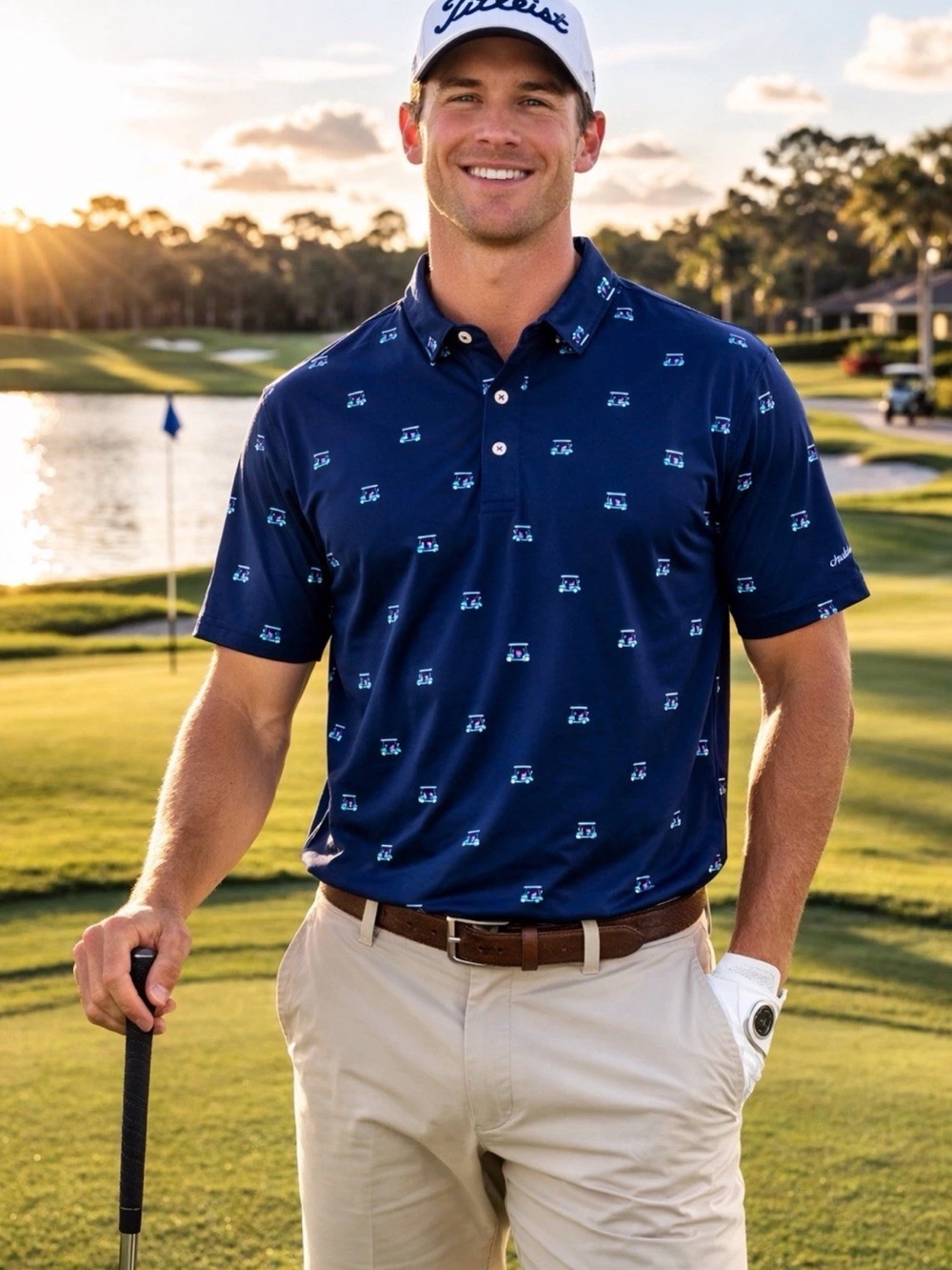 Chubbies Men's Navy Golf Cart Print Polo Shirt - Breathable Performance XL